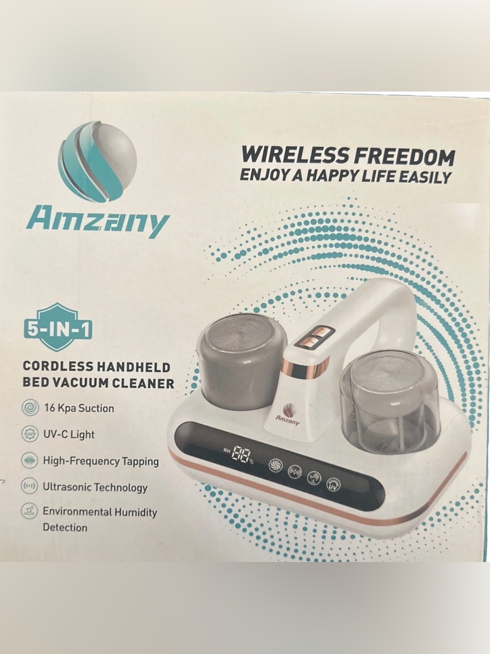 Amzany Cordless Handheld Bed Vacuum Cleaner in White and Rose Gold
